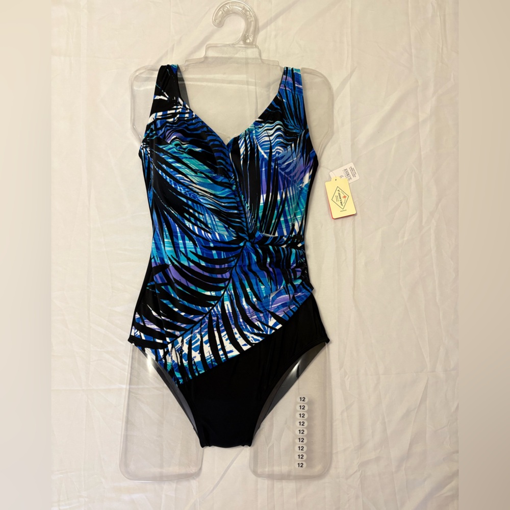 St. John's Bay Black One-Piece Swimsuit with Subtle Blue Trim